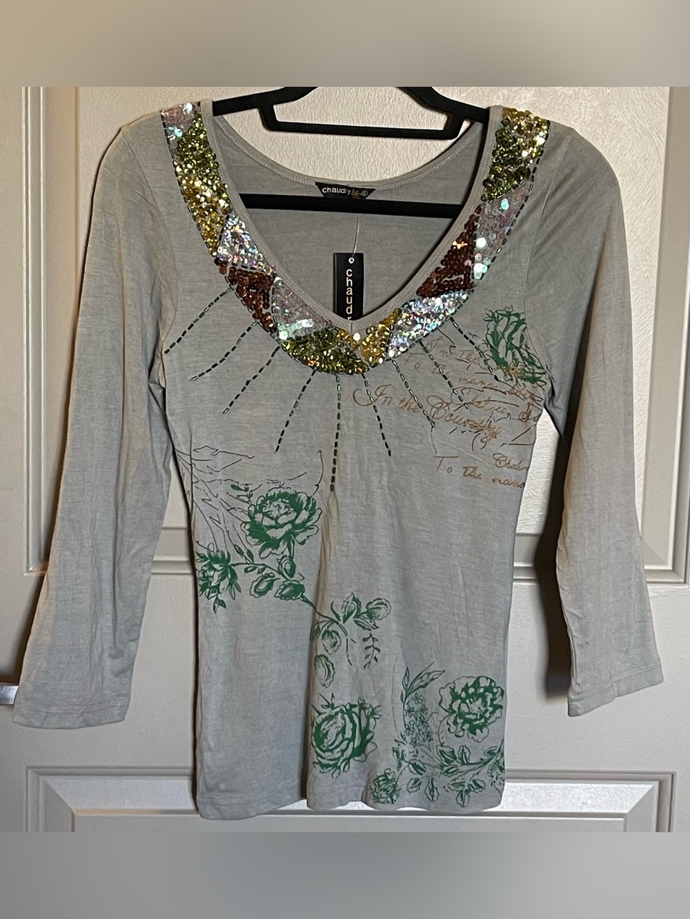 NWT Vintage 2007 Chaudry KC Sports Sequin Graphic Top - Rare Designer Sample S